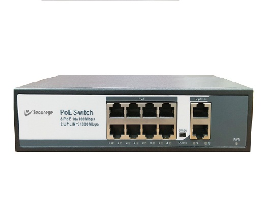 8 Port 10/100Mbps 2 Uplink GIGA POE Switch- S-8FE-2GE-LD-NB - Secureye